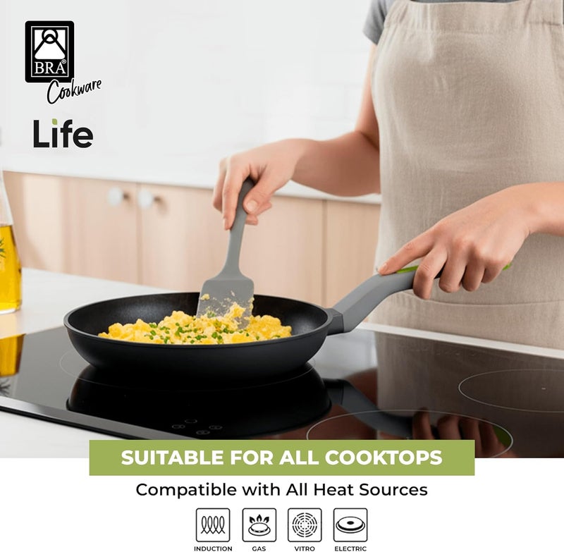 BRA COOKWARE Life Ceramic Nonstick Frying Pan | 9.5 Inch Recycled Cast Aluminum Skillet | Ceramic Non-Stick Fry Pan | PFOA Free Searing Skillet | All Cooktops (incl. Induction) | Soft-Touch Handle - Image 5